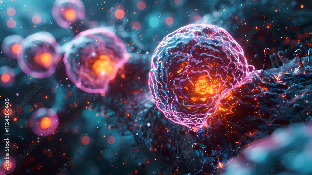Poster microscopic cellular structures: intricate details of a cell's inner workings are revealed in this v