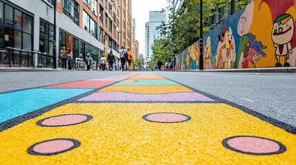 Colorful street art perspective showcasing vibrant murals in an urban alley with clear, wide space for copy text Urban Mural Vibes Colorful Alley Art Vibrant Street Showcase 