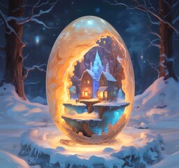 Fototapeta premium Illustration of fantasy egg with inside world.