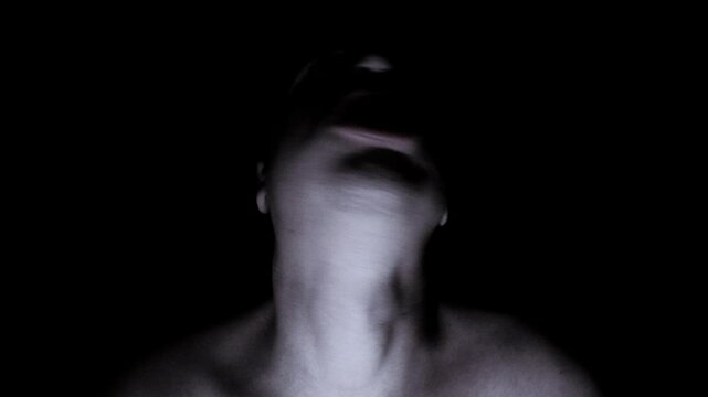 Horror scene screaming man face. 