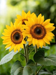 Fototapeta premium Vibrant sunflowers in a garden