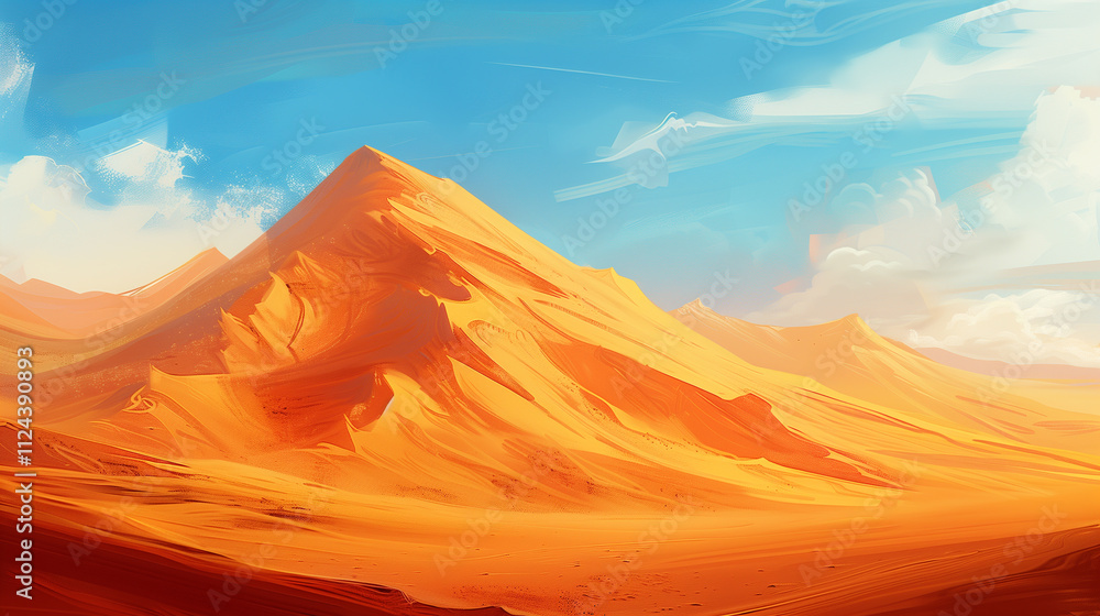 Poster towering sand dunes with sharp ridges, capturing the texture and flow of the desert sands.