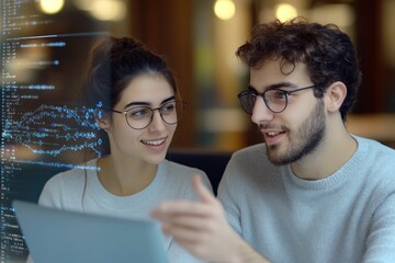Pair discussing code with digital interface overlay