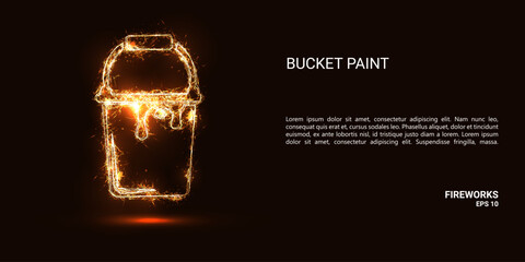 Bucket paint. A bucket of paint consists of sparks and fire. Festive bright fireworks. Decorative element for celebrations and holidays. Vector illustration. © newrossosh