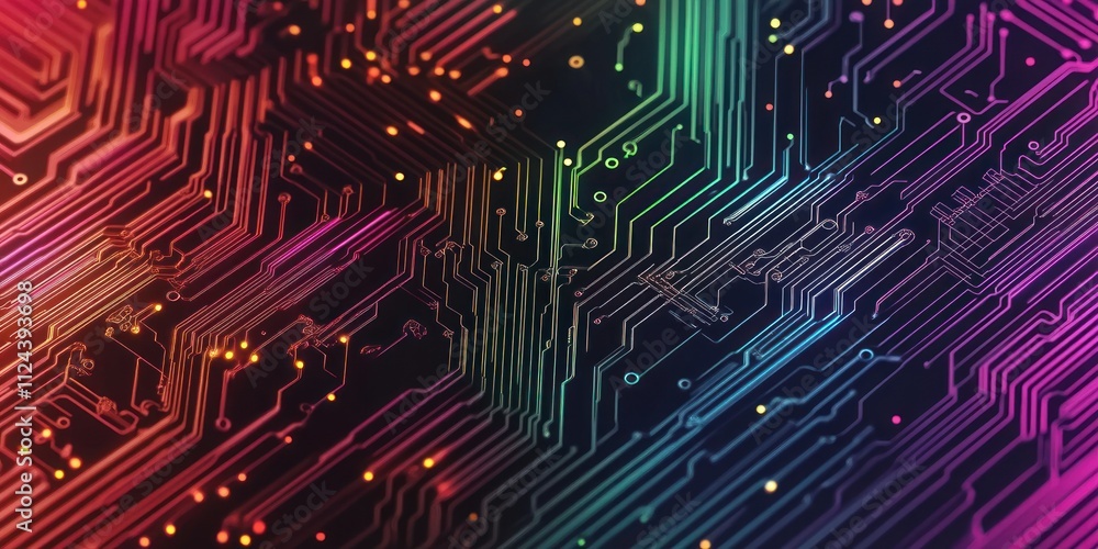 Aufkleber vibrant abstract circuit board design with neon lines and high contrast lighting