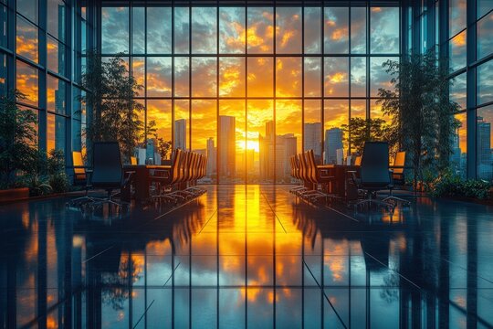 Successful financial advisor shaking hands with clients in modern office during business meeting