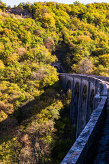 Viaduct on the former railway line connecting Tournemire to Le Vigan converted into a rail bike...
