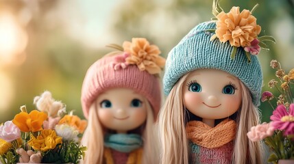 Collection of whimsical upcycled plastic bottle dolls dressed in vibrant fabric outfits highlighted by soft natural lighting that showcases their eco friendly and creative designs