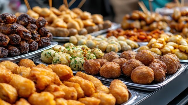 Tasting street food delights food market culinary showcase urban environment close-up view flavor exploration