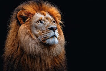 Regal Lion Gazing Powerfully in Dark Setting