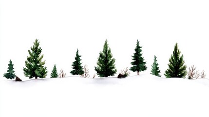 Obraz premium Winter landscape with evergreen trees in snowy environment minimalist art viewpoint nature conceptual illustration