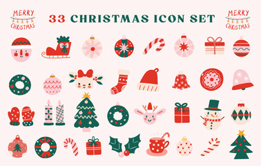 Set of whimsical christmas theme doodle icons, unique patterns, minimal lines, fun, playful, childish style on white background.