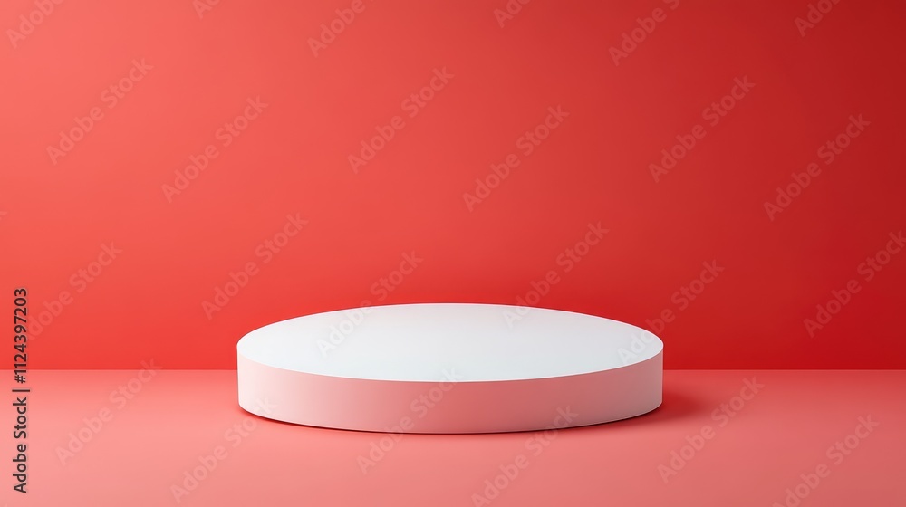 Aufkleber minimalist display platform on vibrant red background for showcase