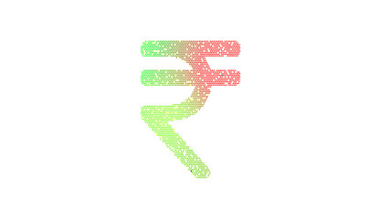 Icon rupee sign is made up of LED square shapes. There are bright diodes and there are black dead diodes