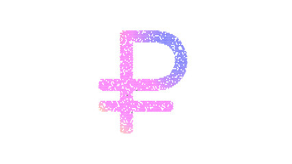 Icon ruble sign is made up of LED square shapes. There are bright diodes and there are black dead diodes