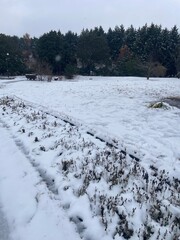 A winter road covered with snow, covered with frost, white snow