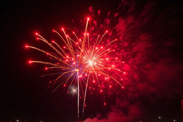 Fireworks in colors over large dark sky in pattern