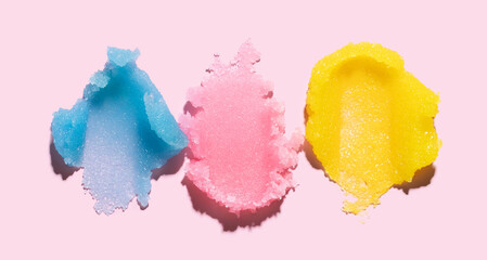 scrub cream texture on pink background skin care concept