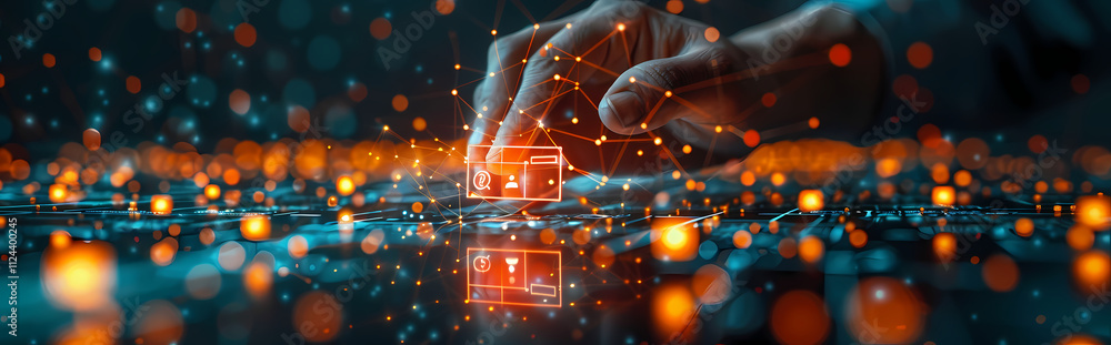 Aufkleber digital transformation: a hand reaches out towards a swirling vortex of digital data, a striking vis