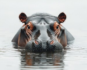 Fototapeta premium Peaceful Hippo in the Water with Serene Reflection