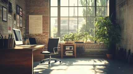 A serene office corner within a warehouse where shipping plans glow on sleek digital tablets, soft natural light streaming in