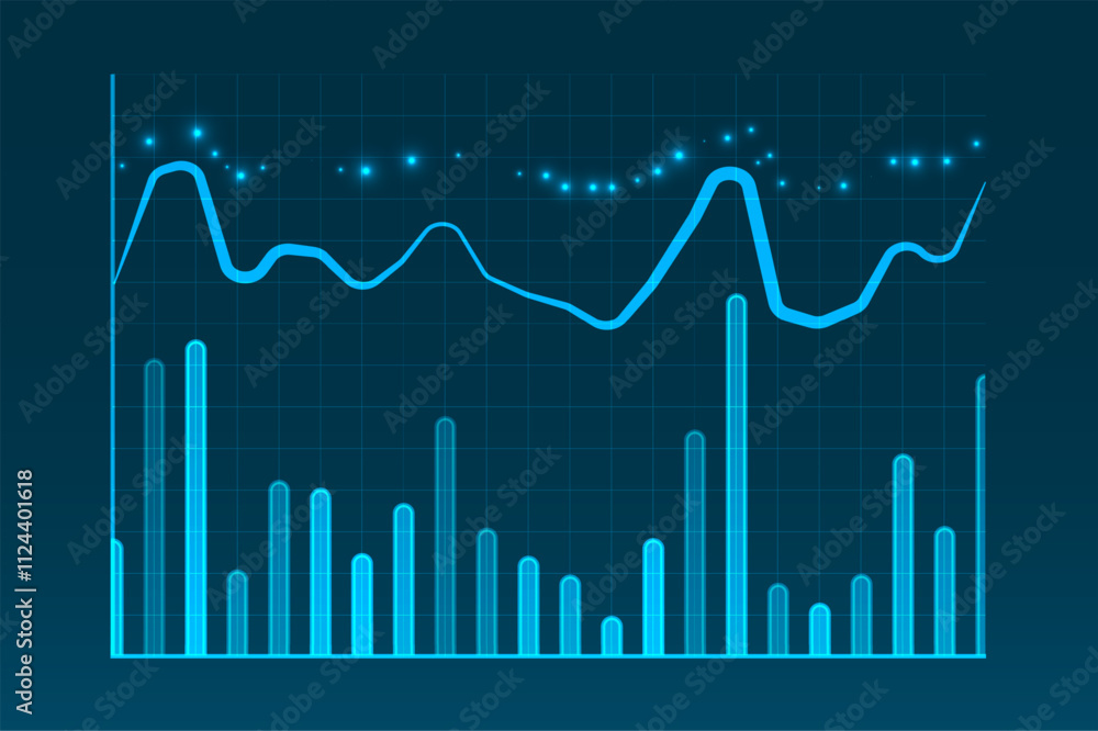 Poster abstract infographic visualization. financial chart with uptrend line graphs and candlesticks. futur