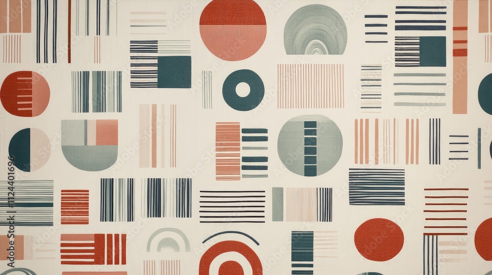 Poster abstract geometric pattern in muted colors with shapes and lines