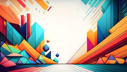 Fototapeta premium Vibrant geometric landscape with colorful shapes.
