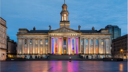 Fototapeta premium Illuminated Nightscape of the Iconic Leeds Town Hall in the United Kingdom