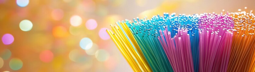 Colorful Straws in a Cup with Blurred Sparkling Background
