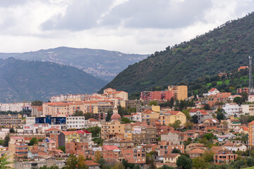 High-angle view of townscape against the sky in Tizi Ouzou, Algeria.