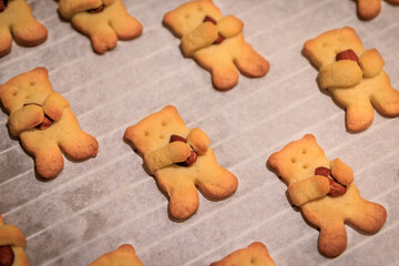 Just baked bear homemade sugar cookies with almonds Christmas holiday baking
