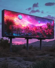 Gardinen Surreal desert landscape on a billboard at sunset. © gedanggoreng