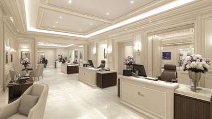 Elegant Hotel Lobby with Luxurious Furnishings and Decor