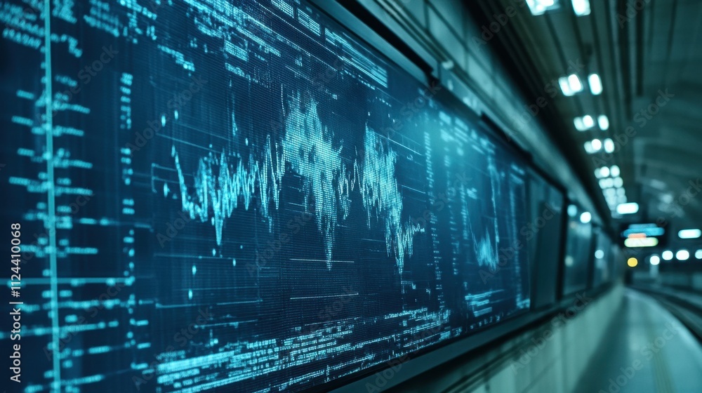 Poster futuristic data visualization in a dark, technological environment