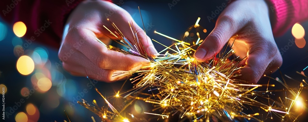 Poster hands creating sparkling fireworks using bright colorful sparklers