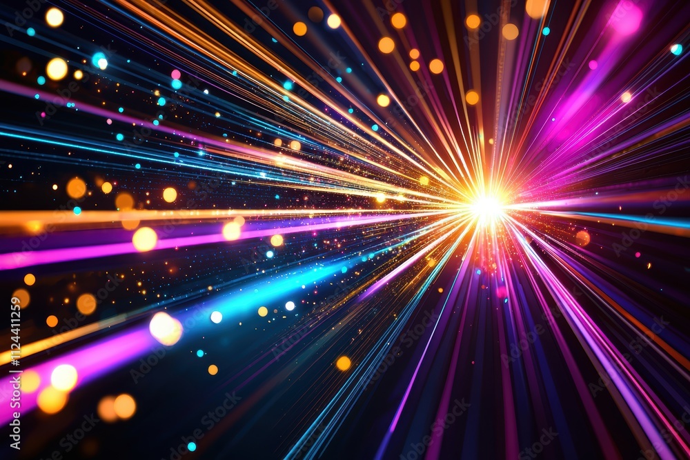 Poster vibrant light rays and bokeh effect illustrating dynamic energy flow