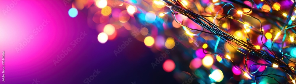 Poster colorful bokeh lights on string with vibrant background effects