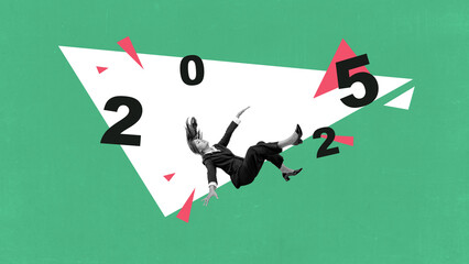 Businesswoman falling with number of 2025 with colored background