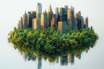 Fototapeta premium Urban Jungle Skyscrapers Rise Above Treetops on White Background