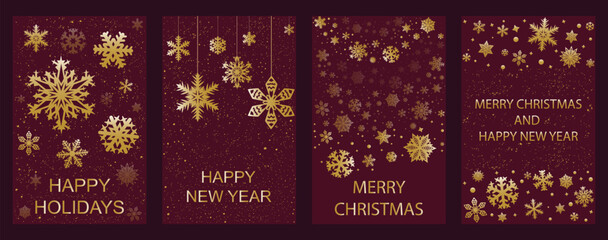 Set of holiday greeting cards with snowflakes. Vector illustration