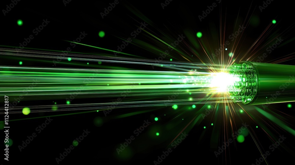 Poster abstract burst of green light with sparkling particles in motion