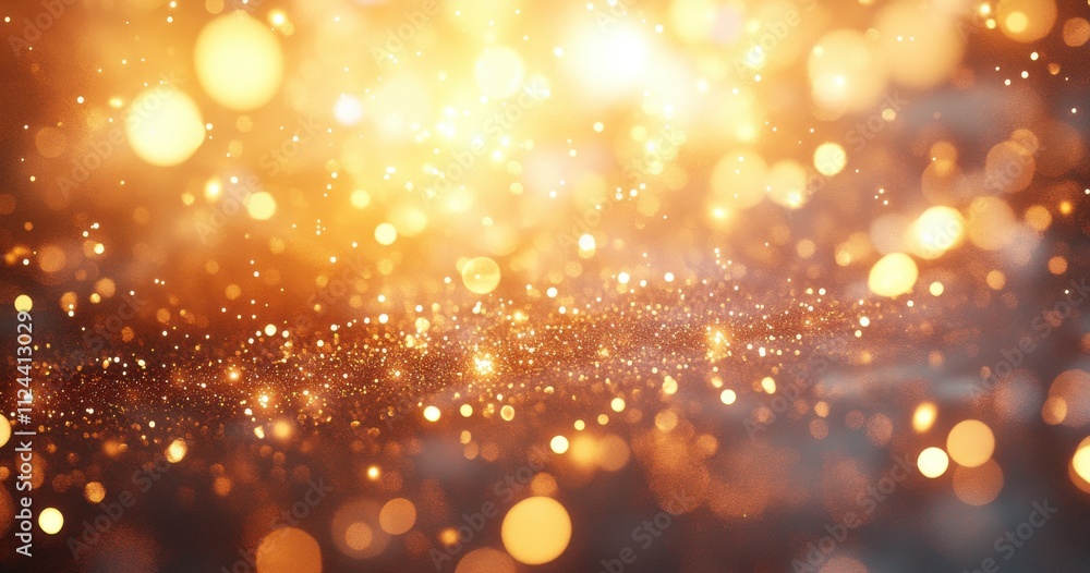 Poster glimmering golden lights over soft gradient background with sparkles and bokeh effects for luxurious