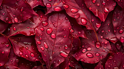 Fototapeta premium Beautiful close-up of red autumn leaves with sparkling water droplets