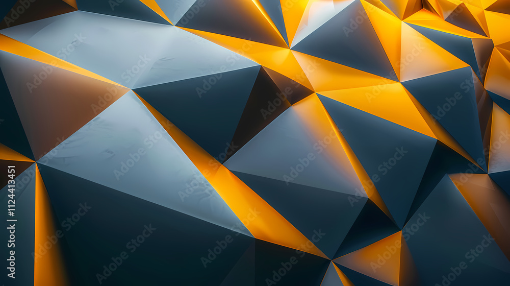 Poster abstract geometric form: a mesmerizing interplay of dark gray and vibrant gold geometric shapes crea