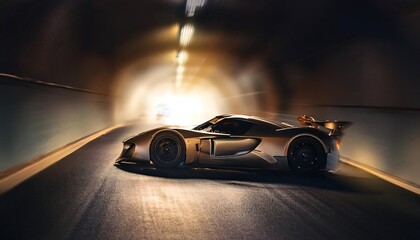 Naklejka premium Sleek car speeding through a tunnel.