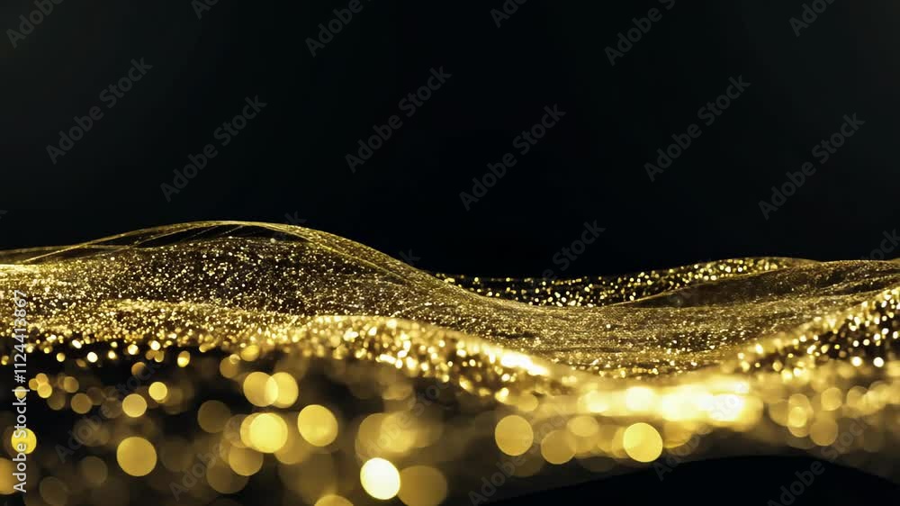 Poster golden waves shimmer in the dark, creating a mesmerizing visual dance of light and texture. generati