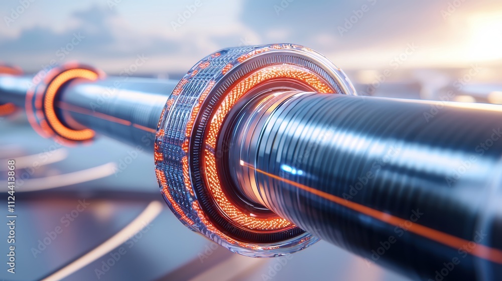 Poster futuristic metallic pipe with glowing elements and high-tech design
