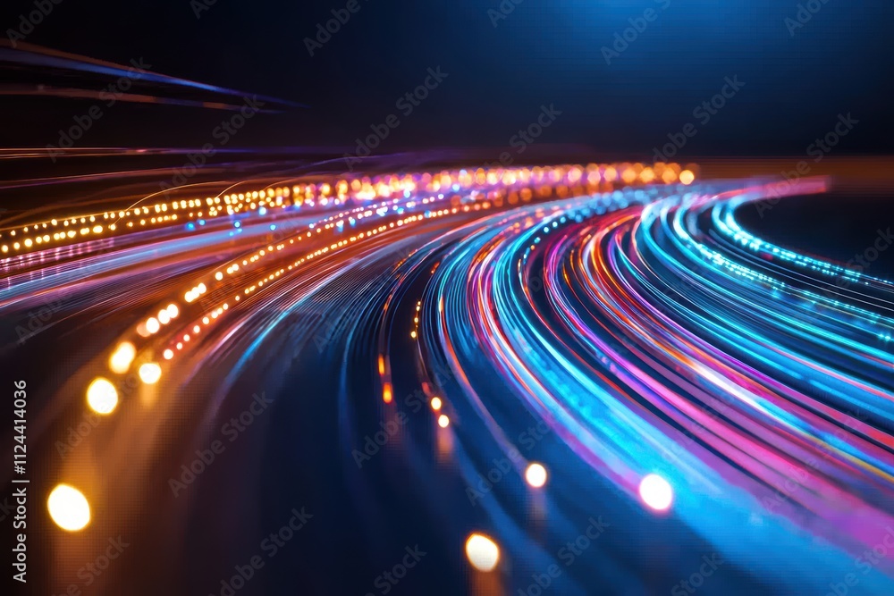 Poster colorful light trails with dynamic motion in a dark background