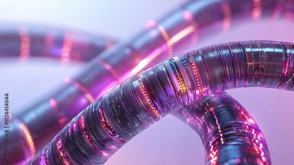 Poster abstract colorful tubes with glowing digital effects and patterns